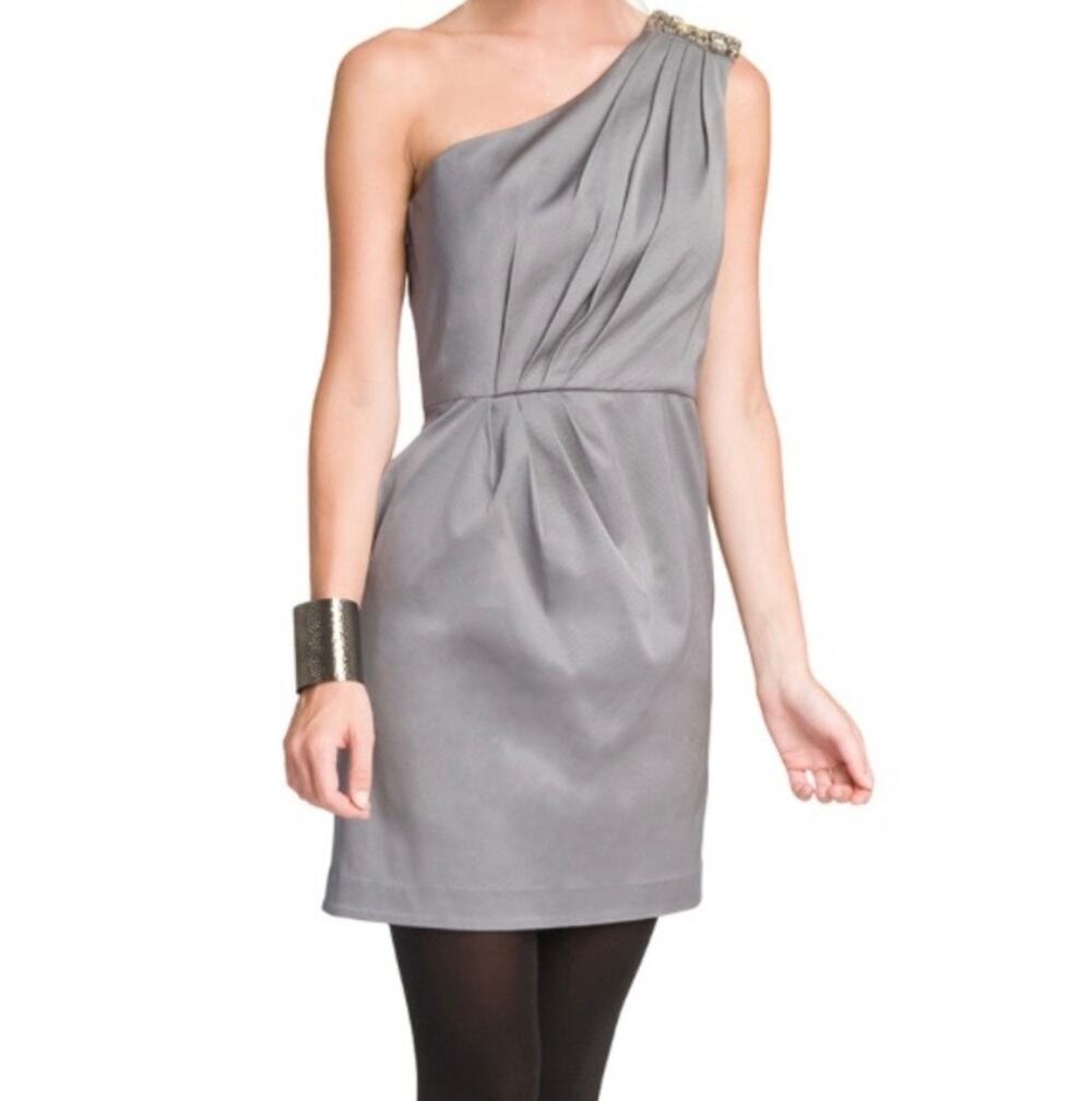 Shoshanna Gray One Shoulder Embellished Dress Size 2 NWT